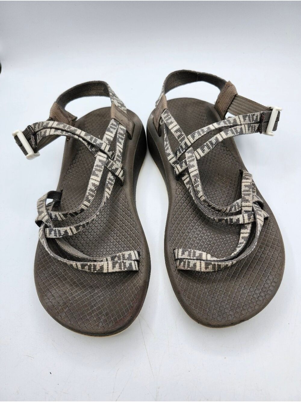 Chaco Women's Sandals Brown with Cream Striped Webbing